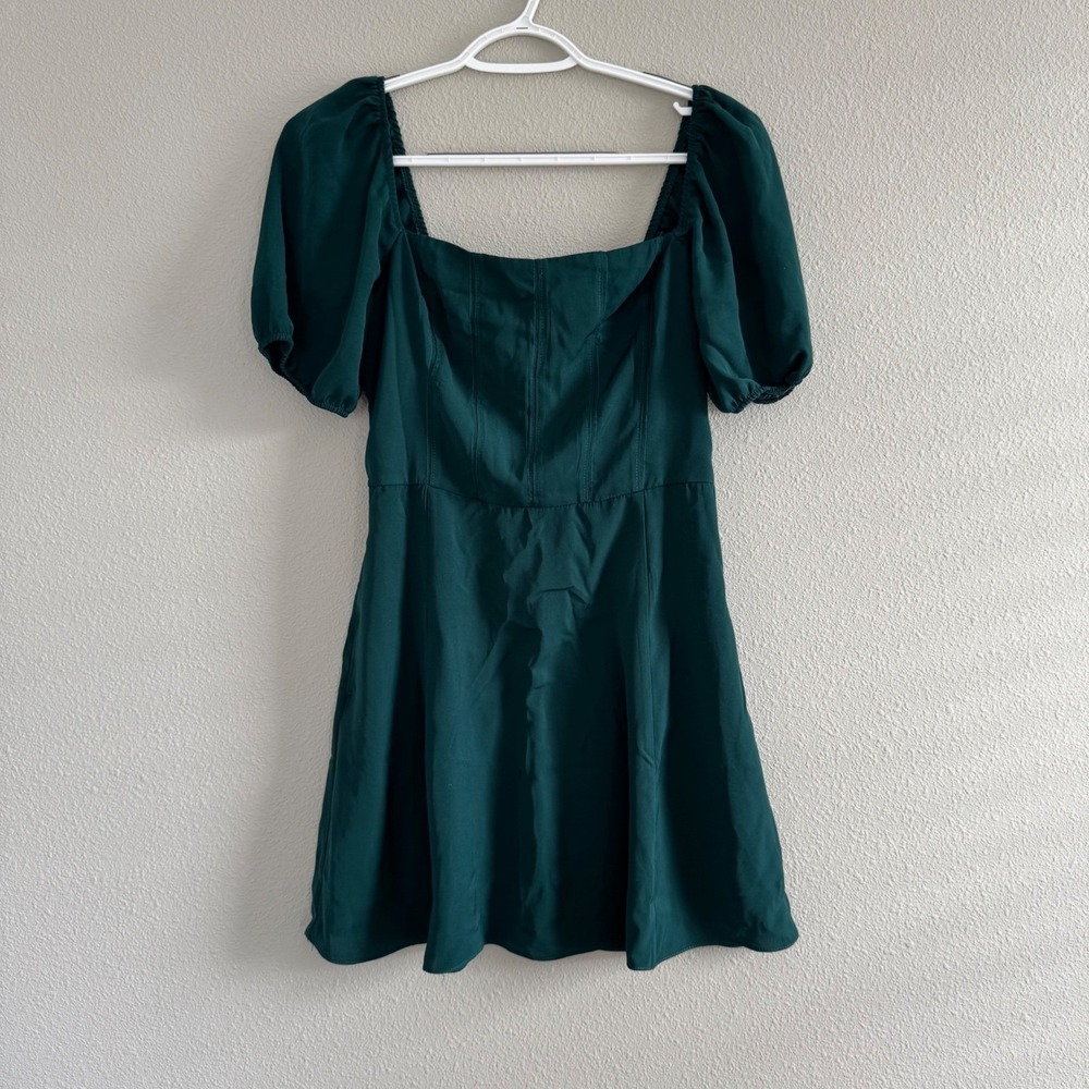 Abercrombie & Fitch Emerald Green Puff Sleeve Corset Mini Dress Coquette Small - Picture 2 of 9